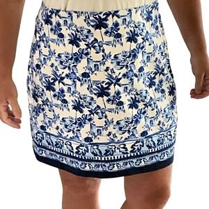 LOFT Women's Skirt Size 14 Blue & White Palm Tree‎ Print Tropical Casual NWT